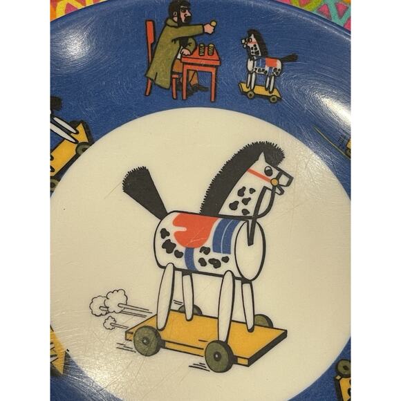 Vintage Ornamin Horse Melamine Bowl & Plate Kids story folk gold Scandinavian - Picture 5 of 5